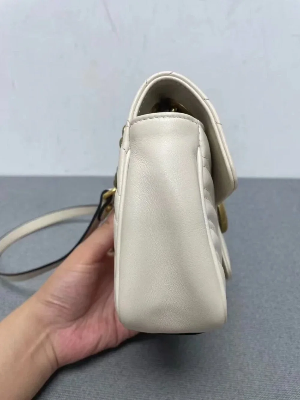 Gucci GG Marmont White Leather Chain Shoulder Bag